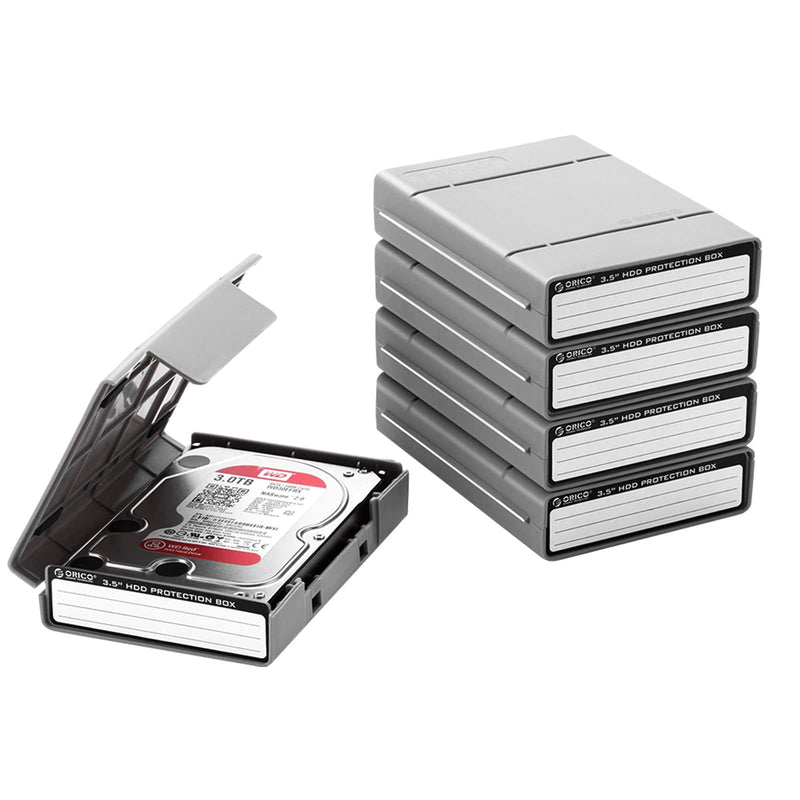 ORICO 3.5 Inch Hard Drive Case Protective Box with Anti-Static ,Shockproof and Dustproof Function, Storage Case for HDD External Hard Drive Case,Gray,5 Pack-PHP35 PHP-GY