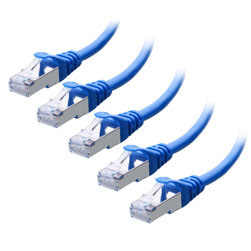Cable Matters 10Gbps 5-Pack Snagless Short Shielded Cat6A Ethernet Cable 3 ft (SSTP, SFTP Shielded Ethernet Cable, Shielded Cat6 Cable, Cat 6 Shielded Network Cable) in Blue