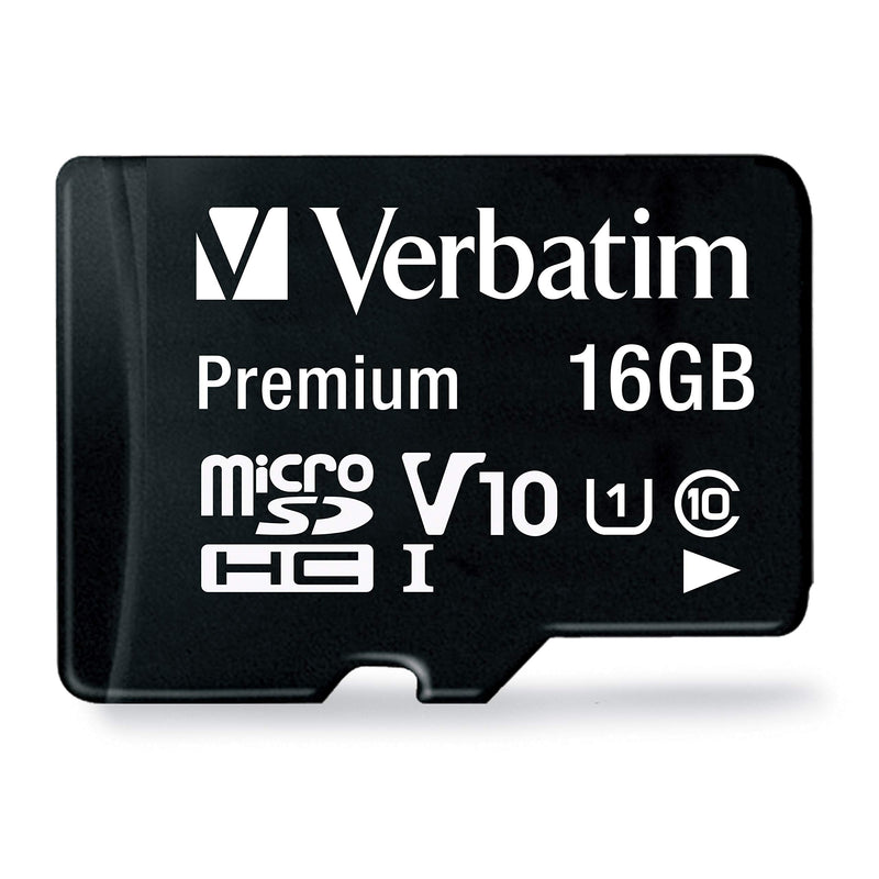 Verbatim 16GB Premium microSDHC Memory Card with Adapter, UHS-I V10 U1 Class 10, Black (44082)