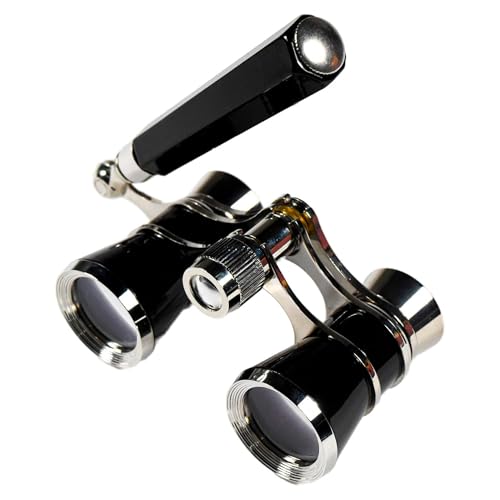 HQRP 3 x 25 Theatre Opera Glasses Binocular, Elegant Black Color with Silver Trim, Built-in Extendable Handle, Crystal Clear Optic (CCO), for Adults Kids Women in Musical Concert Sport Events etc. Black with Silver