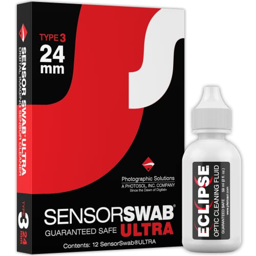 Senor Cleaning Kit - 24mm Sensor Swab (12 Swabs) for Cleaning Full Frame Sensors and Eclipse Sensor Cleaning Application with Dropper Tip (59ml) 2oz