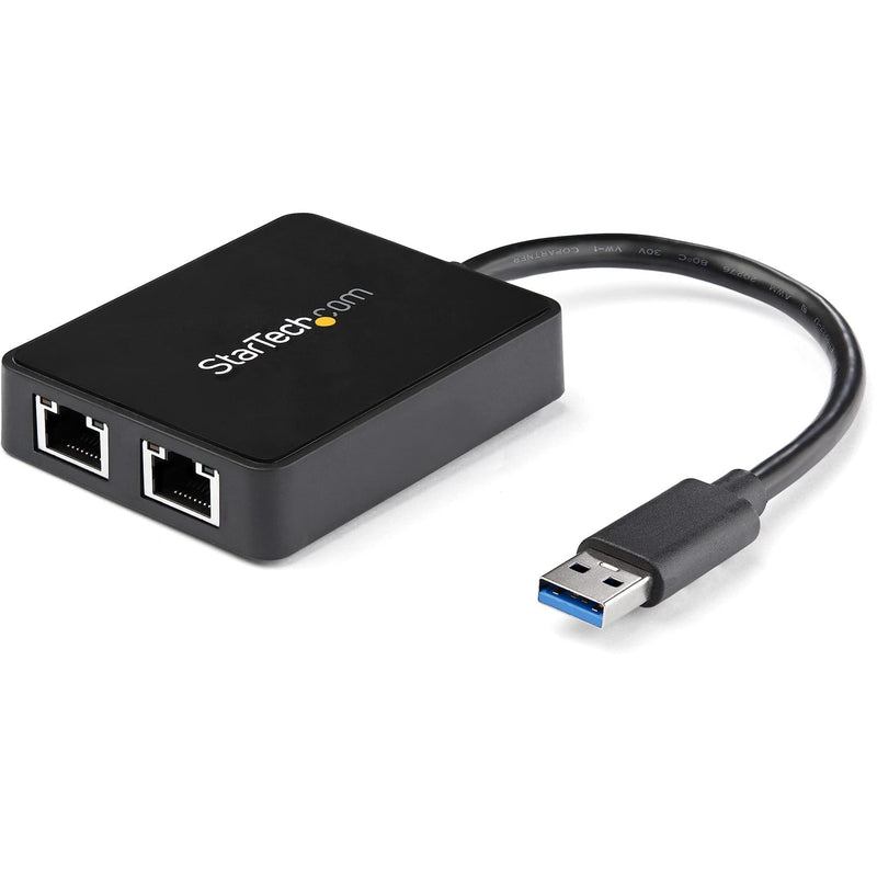 StarTech.com USB 3.0 to Dual Port Gigabit Ethernet Adapter w/USB Port - 10/100/100 - USB Gigabit LAN Network NIC Adapter (USB32000SPT) Black