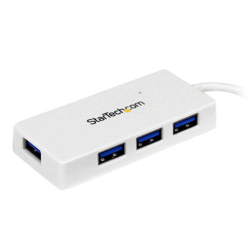 StarTech 4-Port USB 3.0 Hub 5Gbps with Built-in Cable, TAA (ST4300MINU3W) | Multi port hub, Built-in cable, Powered USB 3.2 Gen 1 extender for laptop, White, Backward compatible with 2.0 4 x USB-A with Built in Cable
