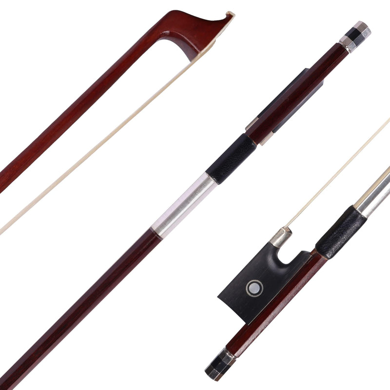 ADM 4/4 Full Size Student Violin Bow, Well Balanced Handmade Brazilwood Bow with Horsehair, Ebony Frog with Pearl Eye and Pearl Slide, Brown 4/4 Size