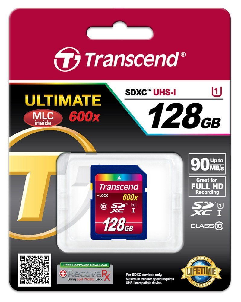 Transcend 128GB SDXC Class 10 UHS-1 Flash Memory Card Up to 90MB/s (TS128GSDXC10U1) 128 GB Standard Packaging
