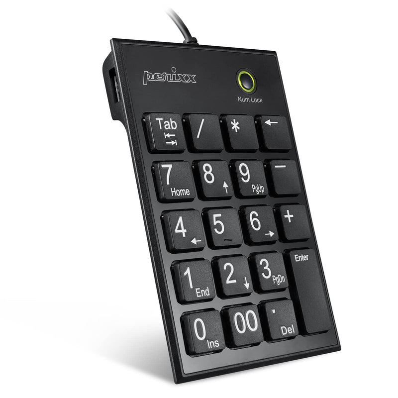 Perixx Peripad-202H Wired Slim Numeric Keypad, X Type Scissor Keys with 2 USB Hubs and Tab Key, Black USB with 2 Hubs