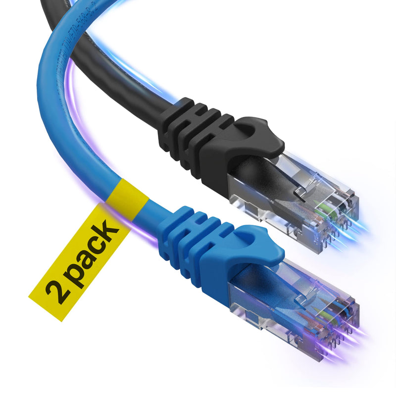 Cat6 Ethernet Cable, 15 Feet (2 Pack) LAN, UTP (4.5 Meters) Cat 6, RJ45, Network, Patch, Internet Cable - 15 ft 15ft Cat 6 Black & Blue