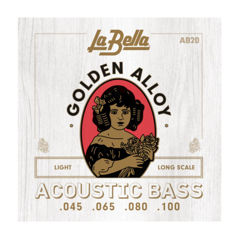 La Bella AB20 Golden Alloy Acoustic Bass Light Long Scale 45-100 AB20 Acoustic Bass, Golden Alloy - Light