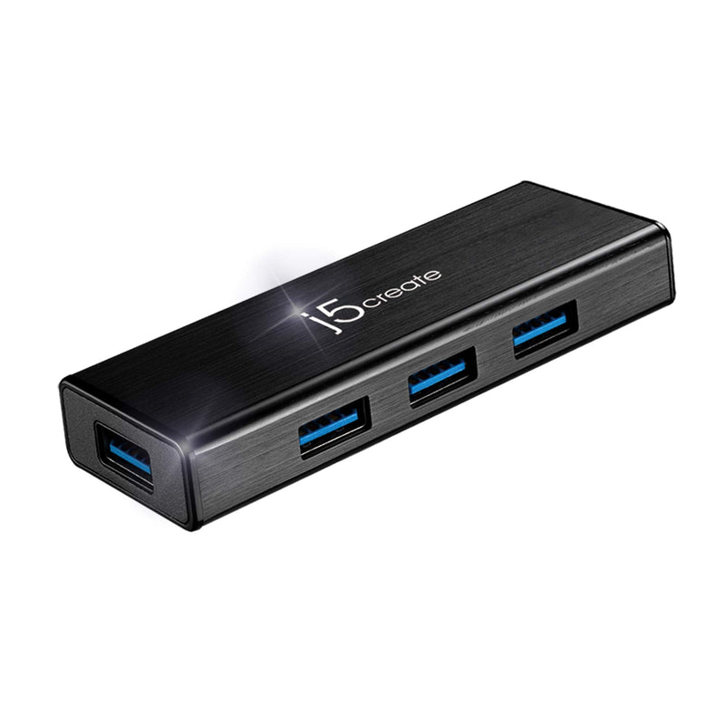 j5create 4-Port Powered USB 3.0 Data Hub with 2 ft Extended Cale [15W Power Adapter Included] for Mac, MacBook, Windows, Laptop, Surface, XPS, PC (JUH340)