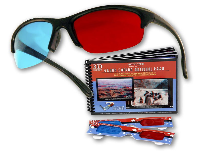 Plastic 3D Glasses - The Original Pro-X Anaglyph 3D Glasses. Includes a Bonus Virtual Tours National Park 3D Booklet