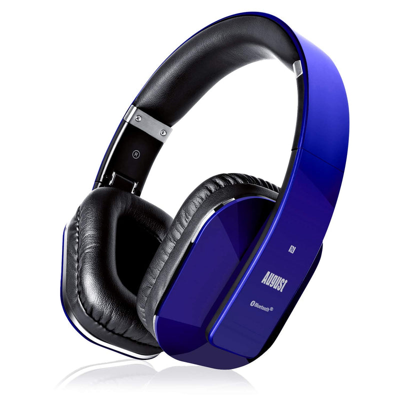 August EP650 Bluetooth Wireless Over-Ear Headphones - Blue | aptX Low Latency, NFC, Multipoint Pairing, Wired Option, Built-in Microphone, Audio EQ