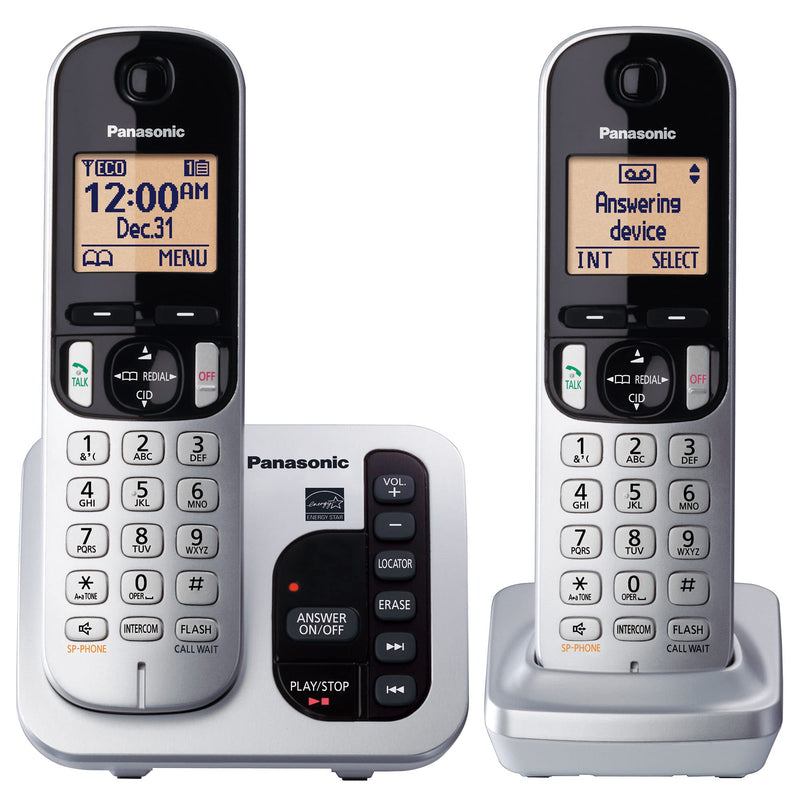 Panasonic DECT 6.0 Expandable Cordless Phone with Answering Machine and Call Block and Caller ID - 2 Cordless Handsets - KX-TGC222S (Silver) Two Handsets