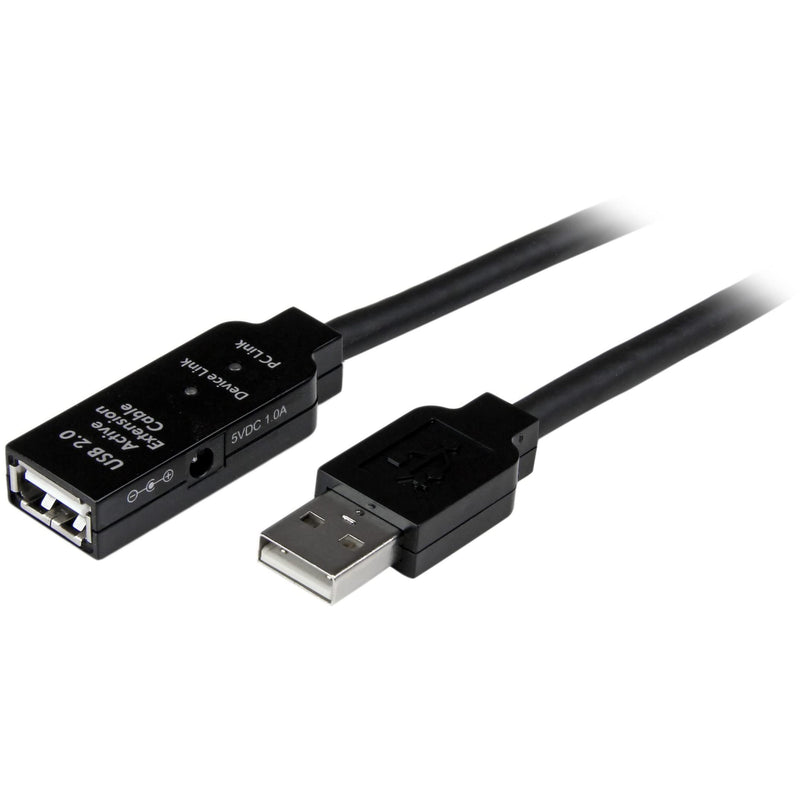 StarTech 15ft Active USB 2.0 Extension, A to A M/F, Black (USB2AAEXT5M) | USB-A Male to Female, Repeater/extender, Black, Cable, Fully shielded, USB Powered, External power included 16.4 ft