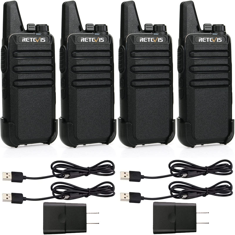 Retevis RT22 Two Way Radio Long Range Rechargeable,Portable 2 Way Radio,Upgrade Type C Handsfree Walkie Talkies for Adults Cruise Hiking Hunting Skiing(4 Pack) Black