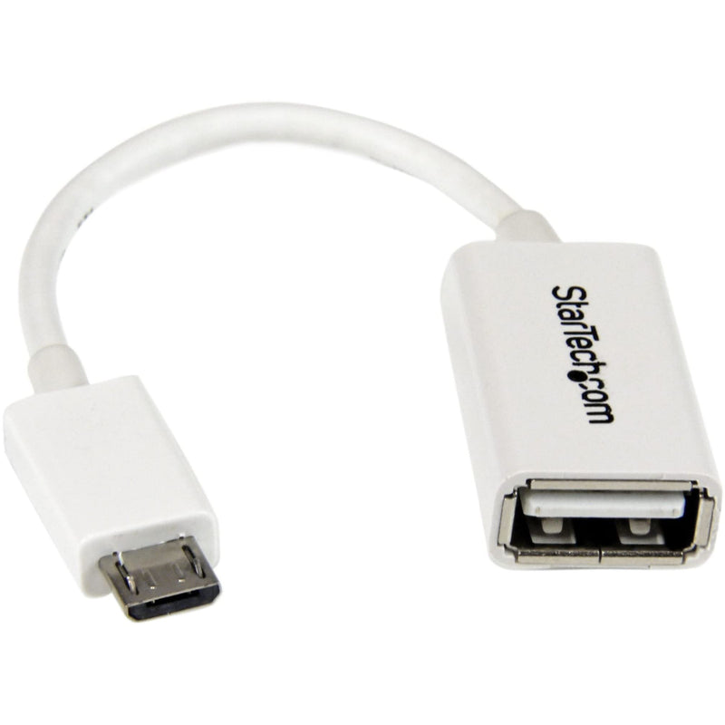 StarTech.com 5in White Micro USB to USB OTG Host Adapter M/F - Micro USB Male to USB A Female On-The-Go Host Cable Adapter - White (UUSBOTGW) 5in / 13cm