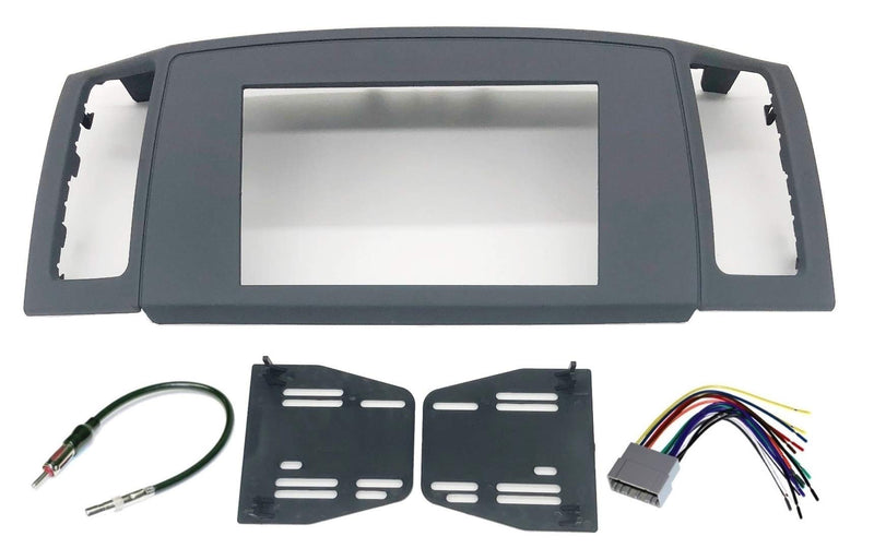 Double Din Navigation Dash Kit, Grey, with Harness | Compatible with Jeep Grand Cherokee, 2005-2007; antenna adapter included