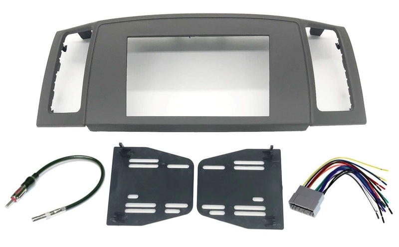 Double Din Navigation Bezel for Jeep Grand Cherokee | Compatible with Jeep Grand Cherokee, 2005-2007; wiring harness and antenna adapter; Grey