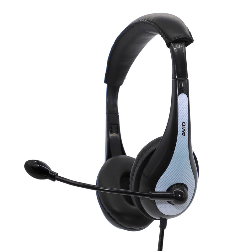 Avid AE-36 Headset in White with Adjustable Boom Microphone for School, Classroom, Education, Testing and Assessment Single