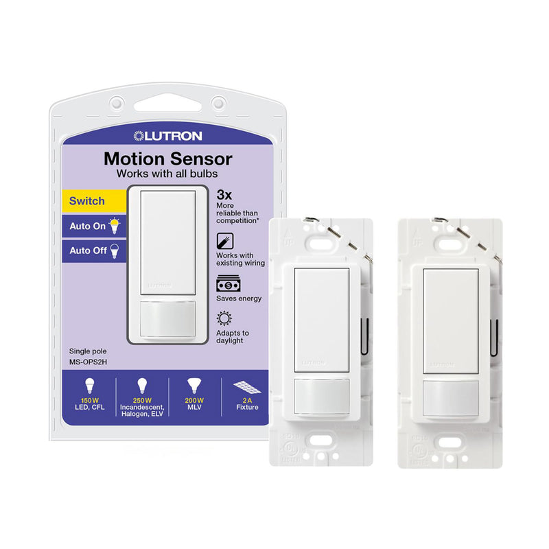[AUSTRALIA] - Lutron Maestro Motion Sensor Light Switch Indoor for Bathroom, Garage, Laundry Room, Any Bulbs, Occupancy Vacancy Sensor, Single-Pole, MS-OPS2H-2-WH, White (2 Pack) 2 Pack 2-Amp Single Pole Switch 