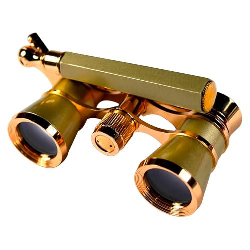 HQRP 3 x 25 Opera Glasses Theater Binoculars, Crystal Clear Optic (CCO), Yellow/Golden Color with Gold Trim, Built-in Extendable Handle, for Adults Kids Women in Musical Concert, Gift Box Golden