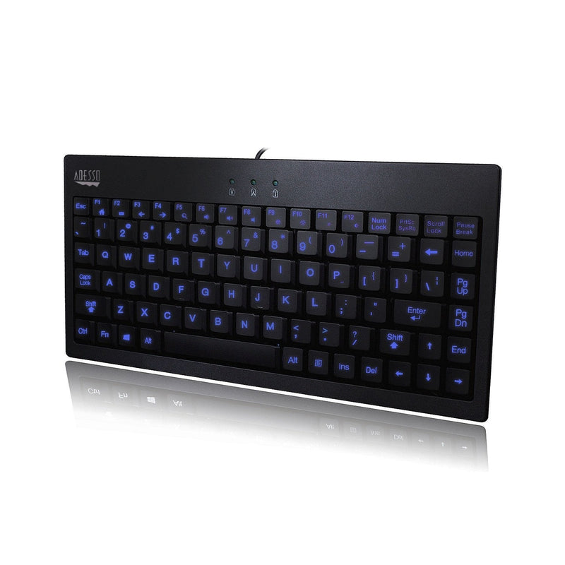 Adesso AKB-110EB - SlimTouch 110 3-Color Illuminated Mini Keyboard, 12 inches, Black