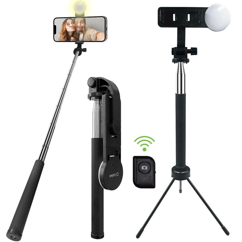 Cellet Wireless Selfie Stick with Tripod and Remote Control Shutter for Smartphones, GoPro, Action Cam, iPhones, Galaxy Phones Google Pixel, Moto Standard Packaging