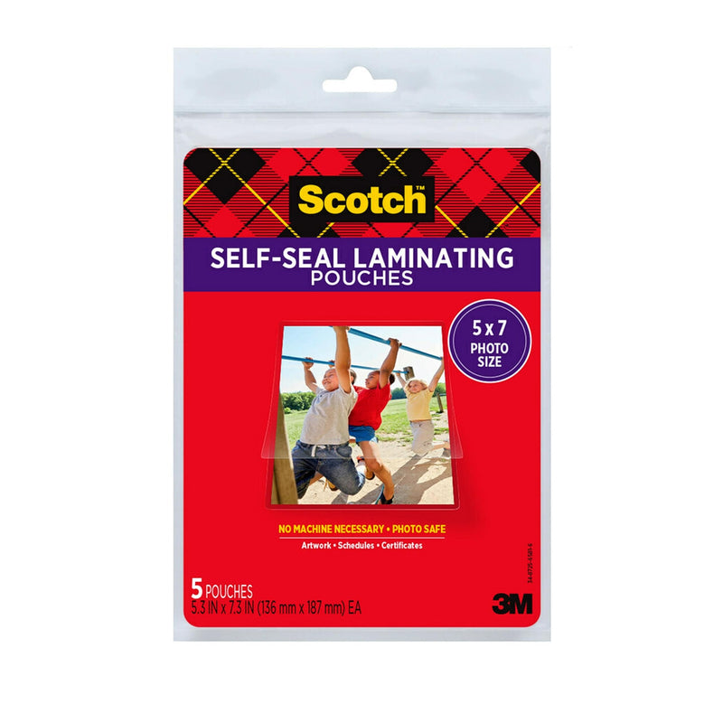 Scotch Self-Seal Glossy Document or Photo Laminating Pouches, 5 x 7 Inches, 5-Pack 5 Pack