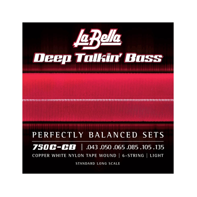 La Bella 750C-CB Deep Talkin Brass Copper White Nylon Tape Wound 6-String, Light Standard Long Scale 43-135