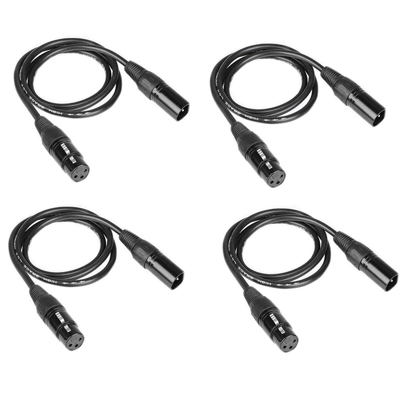 4PCS 1m Long DMX 512 XLR Cable 3.2t 3 Pin True Male to Female for Microphone Stage Lights 1Mcable-4PACK