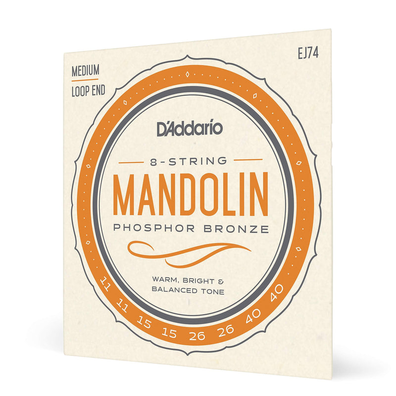 D'Addario Mandolin Strings - Mandolin Strings - Phosphor Bronze - For 8 String Mandolin - Rich, Full Tonal Spectrum - EJ74 - Medium, 11-40 1-Pack