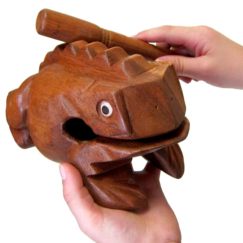 Deluxe Extra-Large 8" Wood Frog Guiro Rasp - Percussion Musical Instrument Tone Block - Wooden Frog Instrument with Stick, Frog Noise Maker by World Percussion USA 8" Deluxe Extra Large
