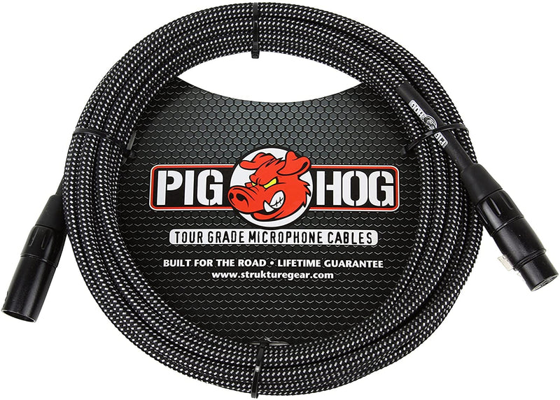 Pig Hog PHM20BKW Black/White Woven High Performance XLR Microphone Cable, 20 Feet 20 ft.