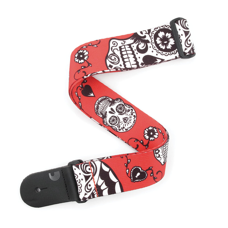 Planet Waves D'Addario Accessories Guitar Strap - Guitar Accessories - Electric Guitar Strap Sugar Skulls - Red
