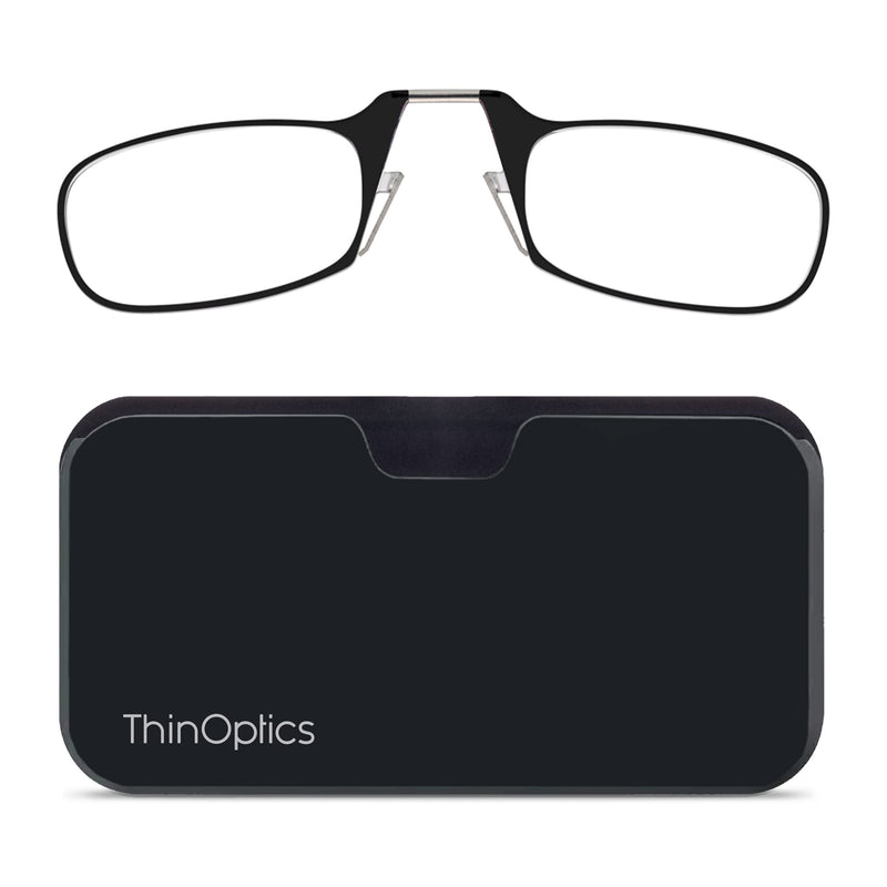ThinOptics Universal Pod Case + Rectangular Reading Glasses Black Case / Black Frames 44.45 Millimeters 2 x