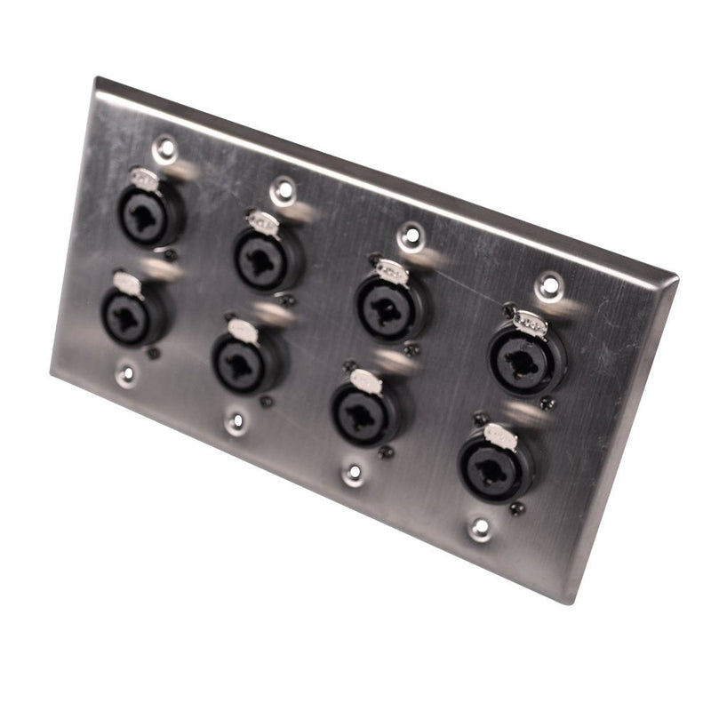[AUSTRALIA] - Seismic Audio SA-PLATE34 Stainless Steel Wall Plate 4 Gang with 8 XLR and 1/4-Inch Combo Connectors 