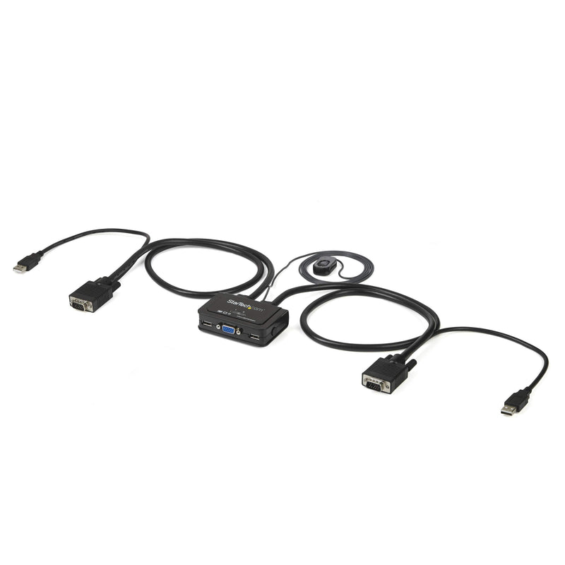 StarTech 2-Port USB VGA Cable KVM Switch 2048x1536 USB Powered (SV211USB) | Integrated KVM cables and remote switch, USB powered, Dual, Push-button hotkey or software switching, Compact