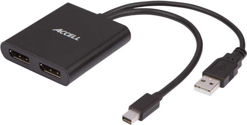 Accell mDP-2DP Multi Monitor Splitter - Mini DisplayPort 1.2 Multi-Stream Transport (MST) Hub - 1x Mini DisplayPort connector, 2x DisplayPort outputs,Black 2 DisplayPort Outputs