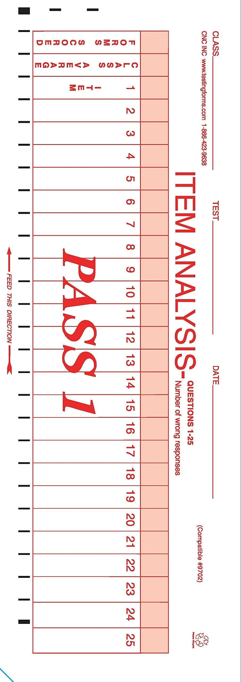 TEST-ITEM50 Item Analysis 9702 50 Question Compatible Testing Forms (100 Pack)