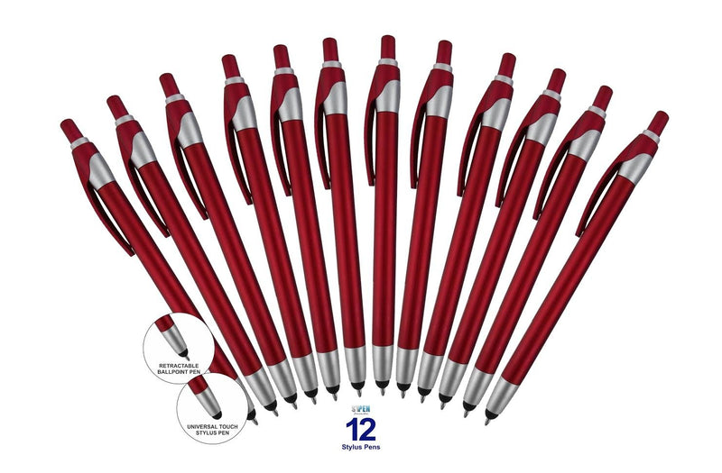 12 Pack Red Stylus with Ball Point Pen for iPad Mini, iPad 2/3, New iPad, iPhone 5 4S 4 3GS, iPod Touch, Motorola Xoom, Xyboard, Droid, Samsung Galaxy Asus (12 Pack Red) 12 Pack
