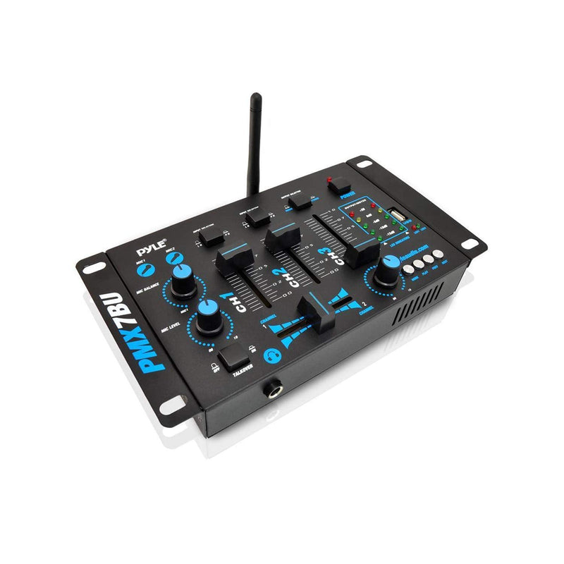 Pyle Wireless DJ Audio Mixer - 3 Channel Bluetooth Compatible DJ Controller Sound Mixer, Mic-Talkover, USB Reader, Dual RCA Phono/Line In, Microphone Input, Headphone Jack, Black - PMX7BU 3-Channel