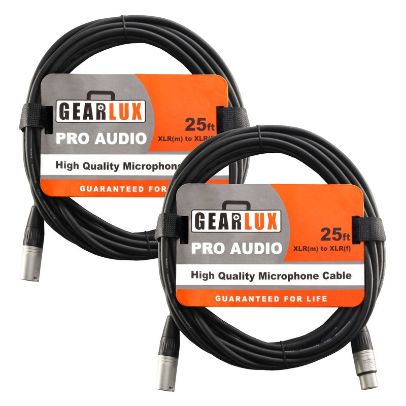 [AUSTRALIA] - Gearlux XLR Microphone Cable, Fully Balanced, Male to Female, 25 Feet - 2 Pack 25 Ft 