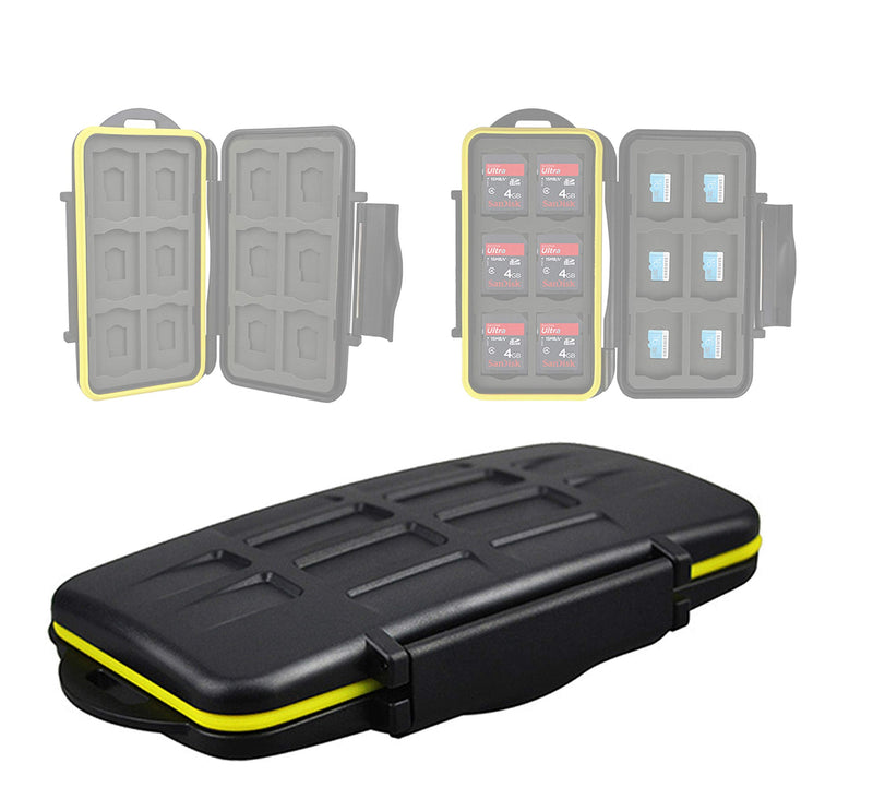 JJC MC-SDMSD24 Ruggard SD Card Case, Micro SD Card Case, Water-Resistant Case for SD Micro SD Cards, Rubber Sealed Ergonomic Locking Easy Carrying Memory Card Case Fits 12 SD 12 Micro SD Cards Black SD Card + Micro SD Card