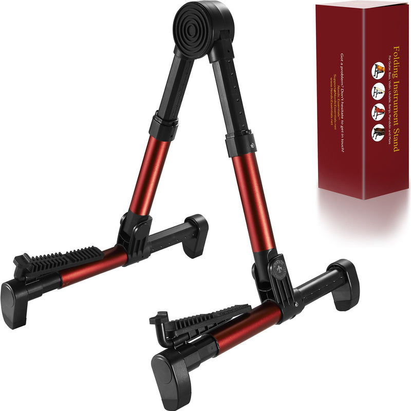 Guitar Stand for Acoustic/Electric/Classical Guitars and Violin, Ukulele, Bass, Banjo - Folding, Portable and Lightweight - for Concert & Travel Red
