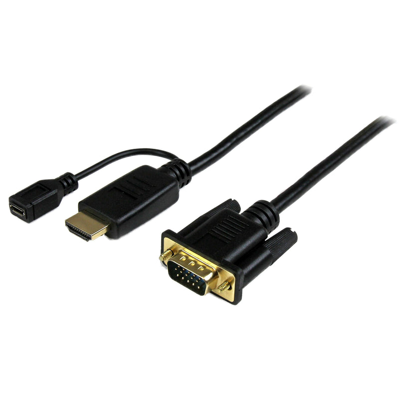 StarTech 10ft Active HDMI to VGA Cable, 1920 x 1200, 1080p (HD2VGAMM10) | Active HDMI to VGA monitor and computer cable, 3m, Built-in cable, Digital to analog conversion, Connect at greater distances HDMI to VGA Cable - 10ft / 3m