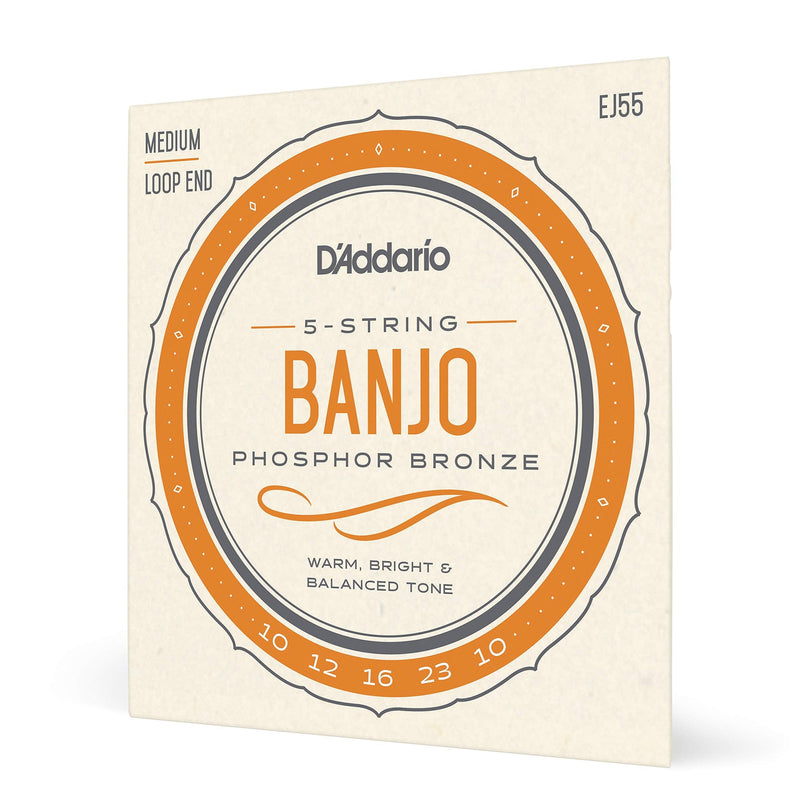 D'Addario EJ55 Banjo Strings 5 String Set - Banjo Strings Set - Phosphor Bronze, Medium, 10-23 Tenor Banjo, 9-30 Nickel