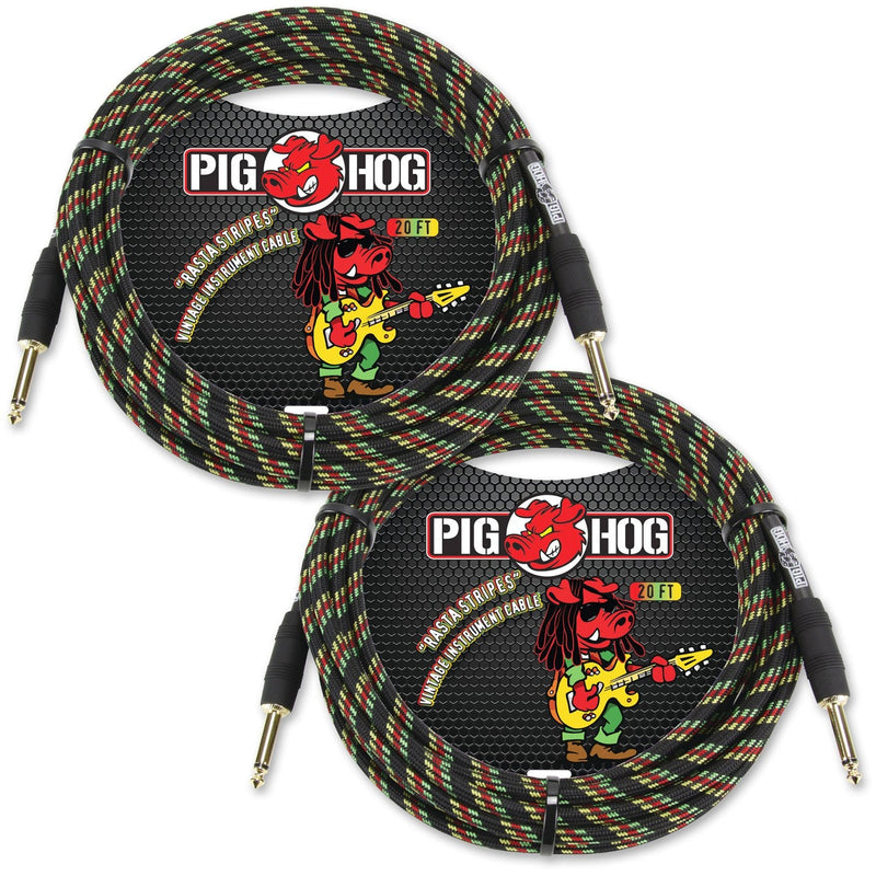 [AUSTRALIA] - 2-Pack Pig Hog PCH20RA "Rasta Stripes" Vintage Instrument Cable, 20ft 