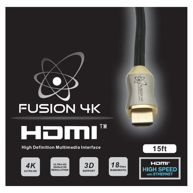 Fusion4k 4K HDMI Cable 15 Feet - High Speed 18Gbps | 4K@60Hz 2K@144Hz 1080p@240Hz | HDR ARC Dolby Atmos | Braided Cord for PS5, Xbox Series X, Apple TV, Roku, Soundbar, Gaming Monitor