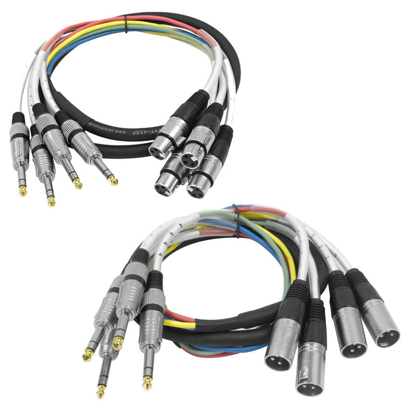 [AUSTRALIA] - Seismic Audio - SAXT-4x5_MF - 4 Channel 5 Foot 1/4 Inch TRS to XLR Male and XLR Female Snake Cable Bundle 5 Foot - 4 Channel 