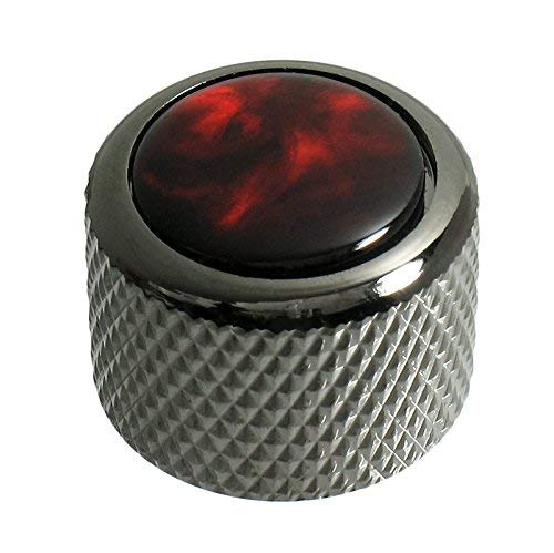 Dome Guitar Knob, Black Chrome with Acrylic Red Pearl Inlay