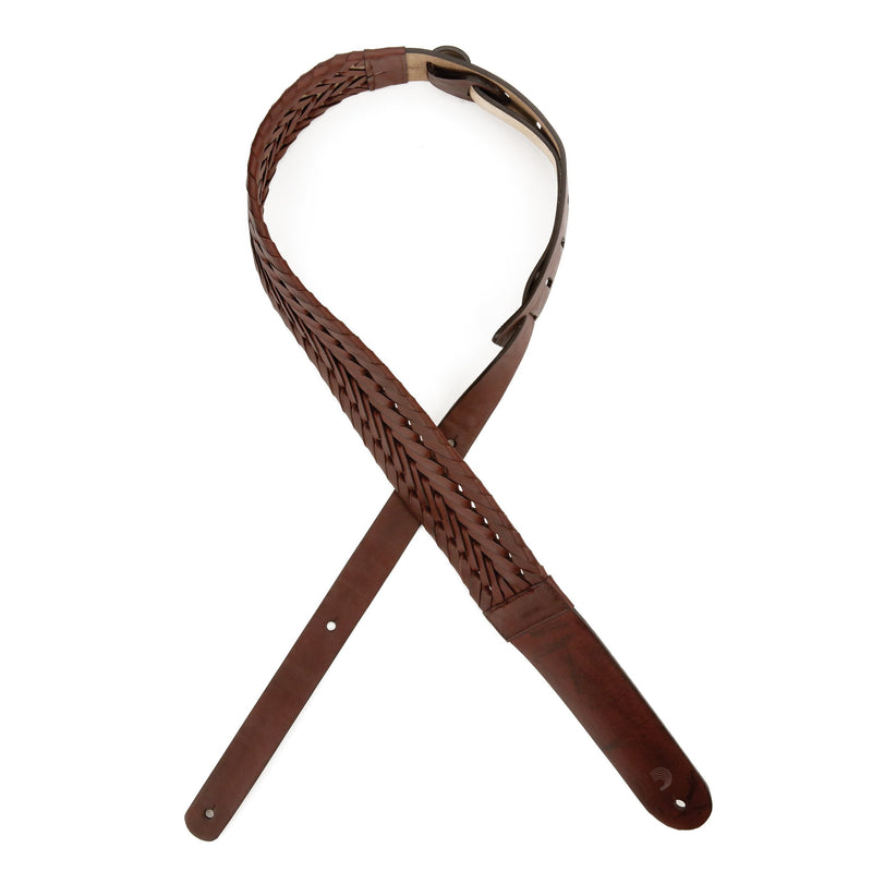D'Addario Accessories Braided Leather Guitar Strap - Guitar Accessories - Electric Guitar Strap, Acoustic Guitar Strap, Acoustic Electric Guitar Strap & Bass Guitar Strap - Brown